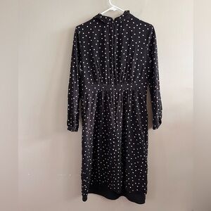 Boden Black Midi Dress - Long Sleeve Turtle Neck Polka‎ Dot Size 8L